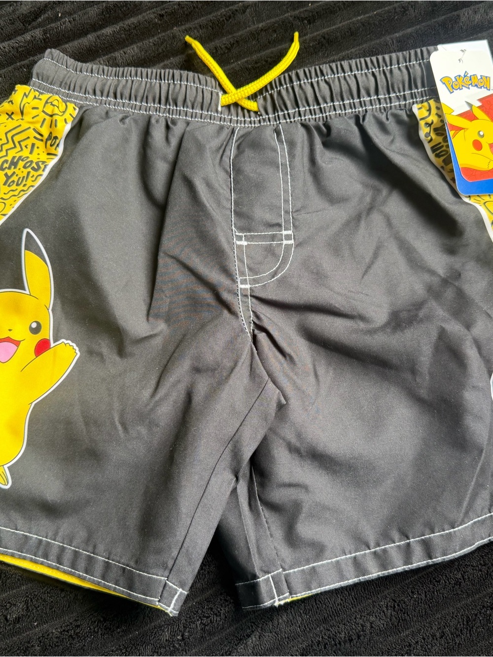 Pokemon Black Swim Shorts with Yellow Pikachu Accents